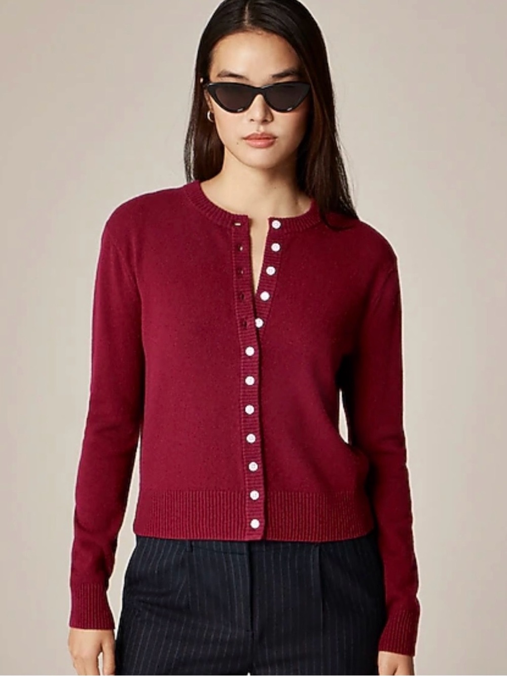 J.Crew 100% Cashmere Maroon Burgundy Cardigan Sweater Button Front Small